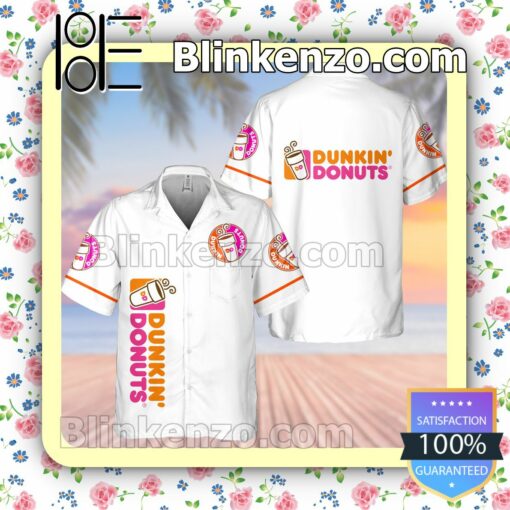 Dunkin Donuts Coffee White Summer Hawaiian Shirt, Mens Shorts