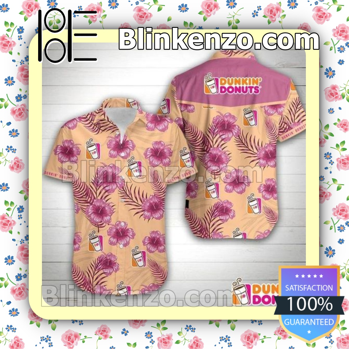 Hot Dunkin Donuts Pink Tropical Hibiscus Summer Shirts
