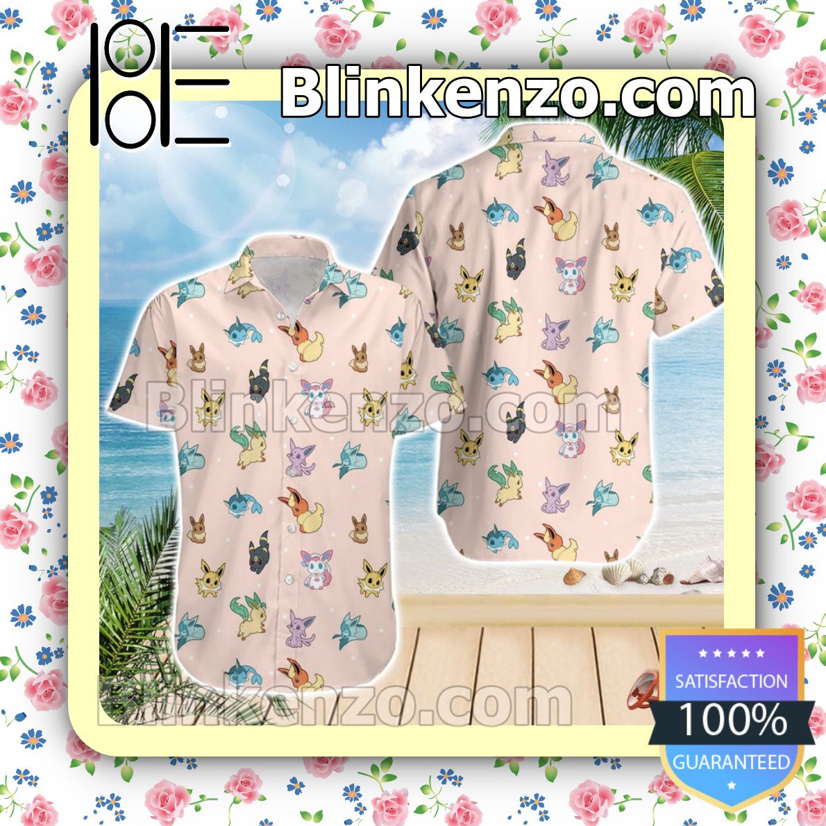 Eevee Evolution Pokemon Summer Hawaiian Shirt, Mens Shorts