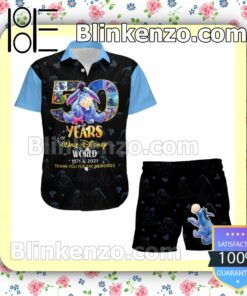 Eeyore Donkey 50th Anniversary Glitter Disney Castle Black Blue Summer Hawaiian Shirt, Mens Shorts
