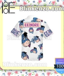 Eeyore Donkey Winnie The Pooh Disney Hibicus White Blue Summer Hawaiian Shirt b