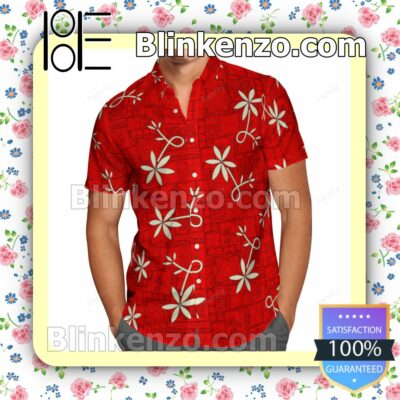 Elvis Presley Leaves Pattern Red Summer Hawaiian Shirts, Swim Trunks a