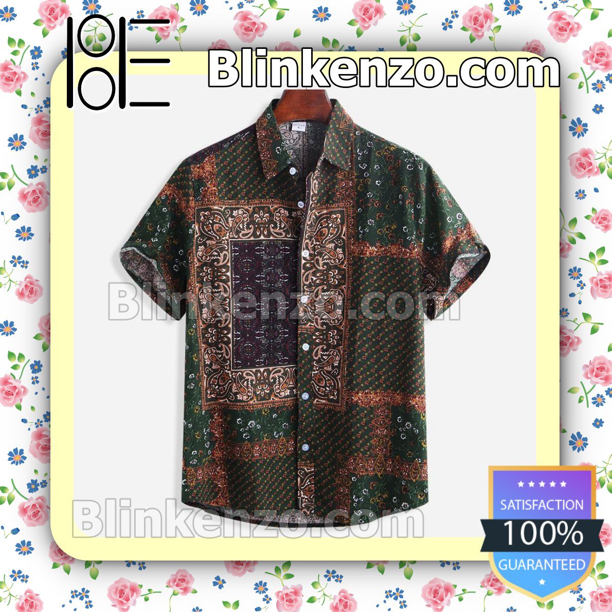 Free Ship Ethnic Floral And Paisley Style Patchwork Printed Summer Shirts