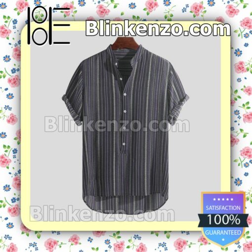 Ethnic Style Printed Vertical Stripe Summer Shirts