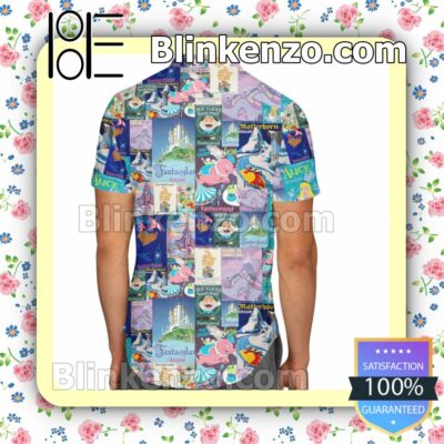 Fantasyland Disney Cartoon Graphics Summer Hawaiian Shirt, Mens Shorts a