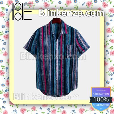 Fashion Colorful Striped Chest Pocket Design Summer Shirts