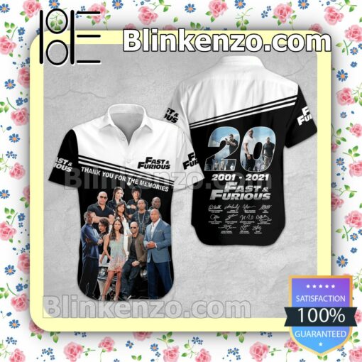 Fast & Furious 20Th 2001 2021 Thank You For Memories Signatures Black Summer Hawaiian Shirt, Mens Shorts