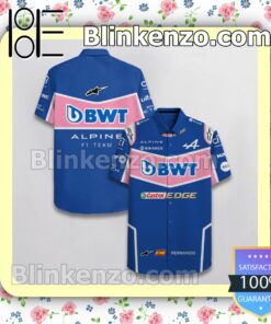 Fernando Alonso BWT Alpine F1 Team Racing Castrol Edge Alpinestars Blue Summer Hawaiian Shirt, Mens Shorts