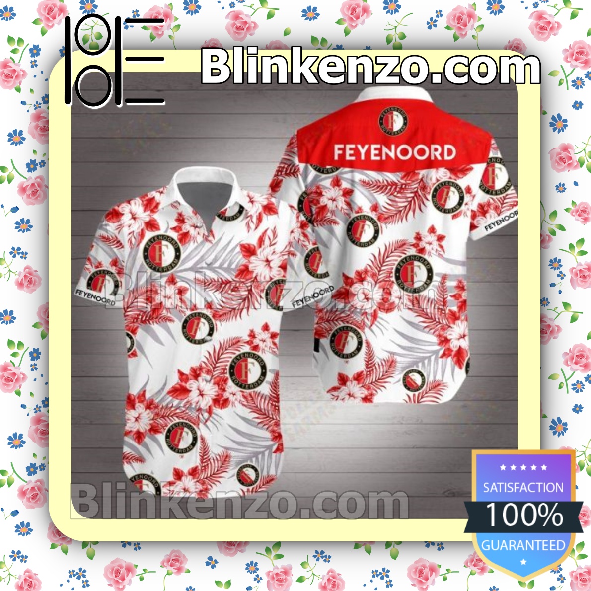eBay Feyenoord Red Tropical Floral White Summer Shirts
