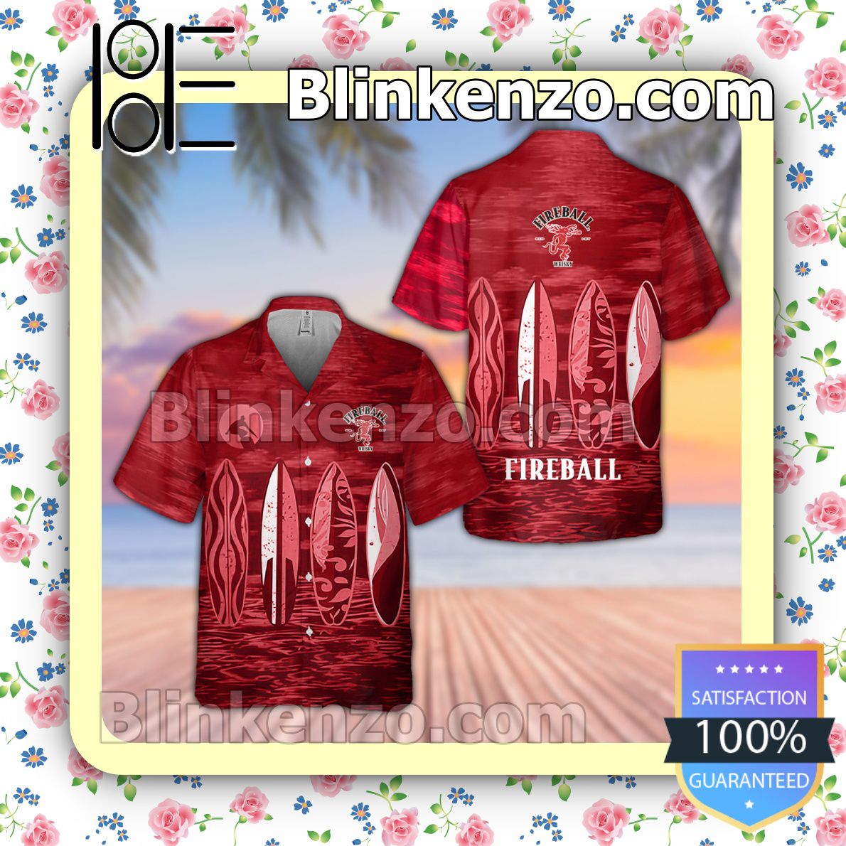 Fireball Cinnamon Whisky Red Summer Hawaiian Shirt, Mens Shorts