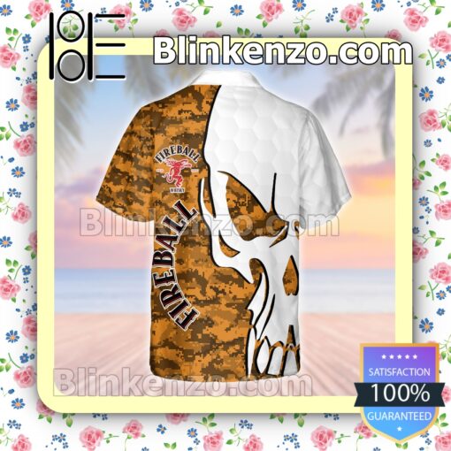 Fireball Cinnamon Whisky Skull Pattern Camo White Orange Summer Hawaiian Shirt b