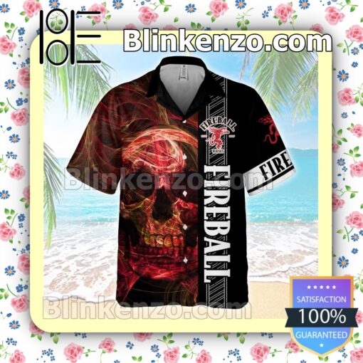 Fireball Cinnamon Whisky Smoky Red Skull Black Summer Hawaiian Shirt b