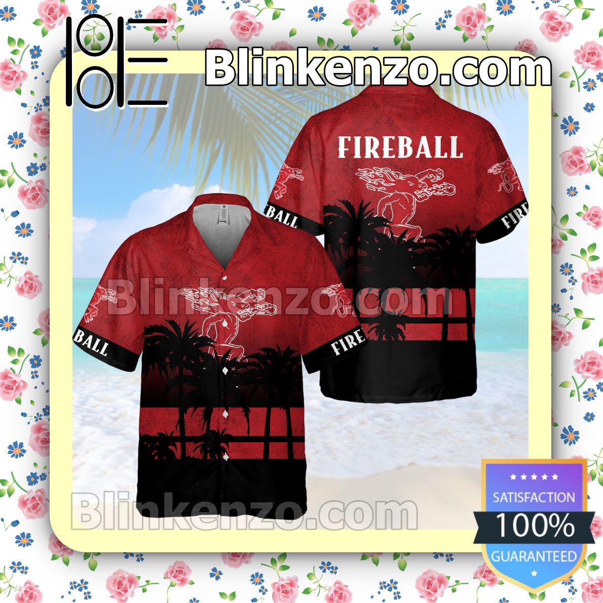 Fireball Red Palm Tree Summer Hawaiian Shirt, Mens Shorts