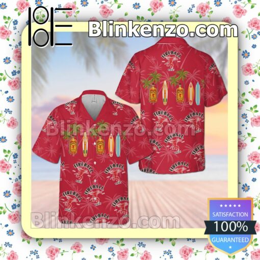 Fireball Red Summer Hawaiian Shirt, Mens Shorts