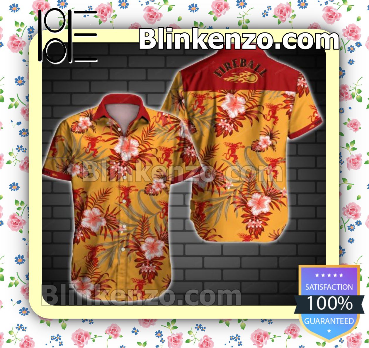 Top Fireball Red Tropical Floral Orange Summer Shirts