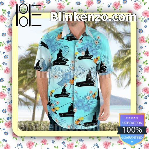 Fishing Fisherman Aqua Blue Summer Hawaiian Shirt b