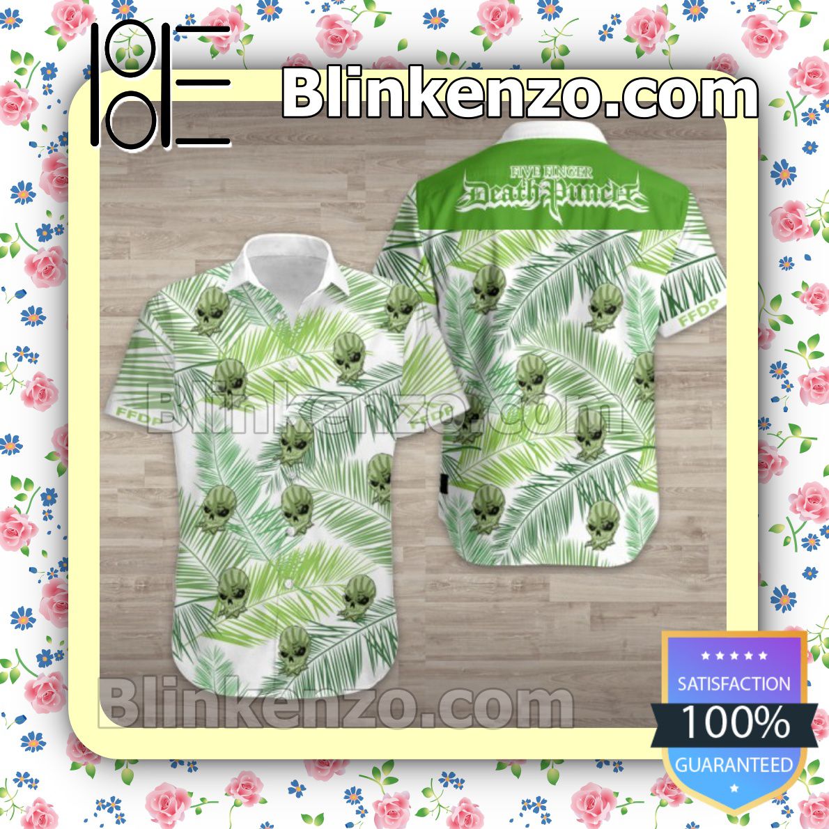 Present Five Finger Death Punch Green Palm Leaf White Summer Shirts