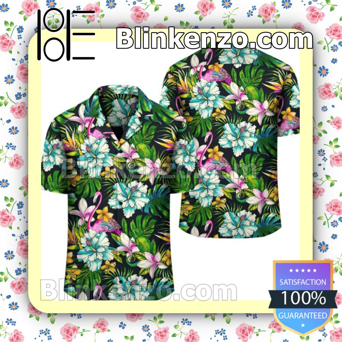 Handmade Flamingo And Tropical Flowers Summer Shirts