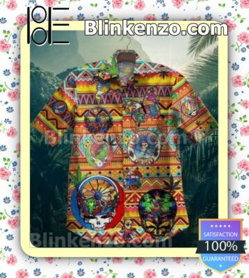 Floral Grateful Dead Symbols Unisex Summer Hawaiian Shirt, Mens Shorts