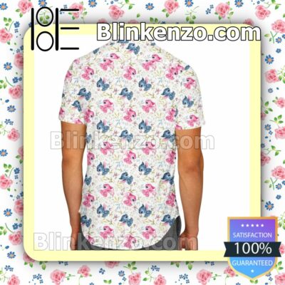 Floral Stitch & Angel Disney Cartoon Graphics Inspired Summer Hawaiian Shirt, Mens Shorts a