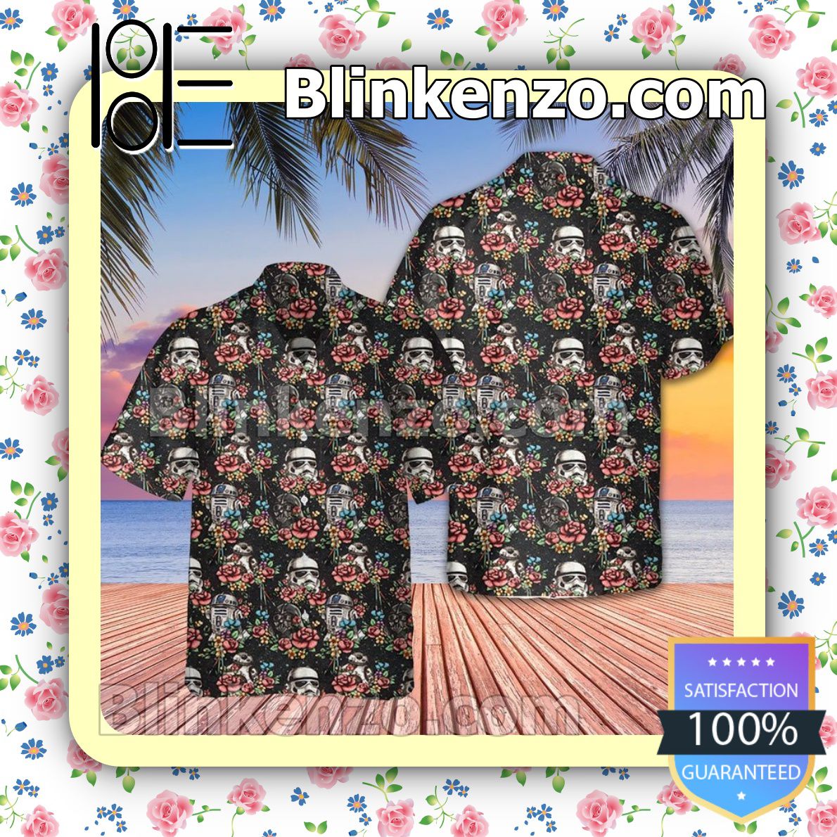 Floral Stormtrooper Star Wars Black Summer Hawaiian Shirt, Mens Shorts