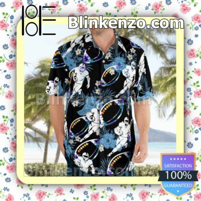 Football Player Flowery Black Summer Hawaiian Shirt, Mens Shorts a