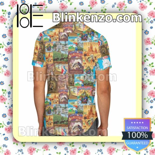 Frontierland Disney Cartoon Graphics Summer Hawaiian Shirt, Mens Shorts a