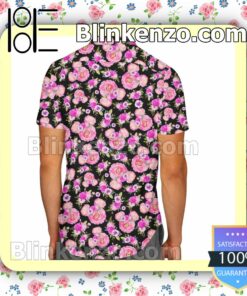 Fuchsia Pink Floral Minnie Ears Disney Cartoon Graphics Inspired Summer Hawaiian Shirt, Mens Shorts a