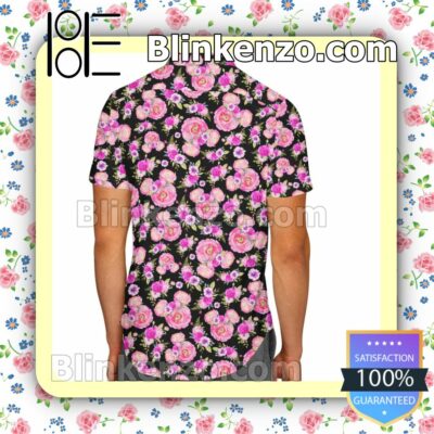 Fuchsia Pink Floral Minnie Ears Disney Cartoon Graphics Inspired Summer Hawaiian Shirt, Mens Shorts a