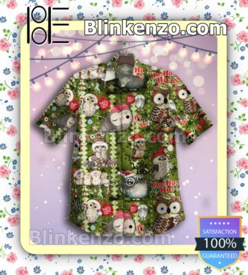 Funny Owl Ho Ho Ho Christmas Green Button-down Shirts