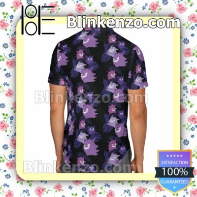 Gengar Ghost Type Pokemon Leaf Pattern Black Summer Hawaiian Shirt, Mens Shorts a