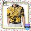 Gianni Versace Barocco Floral All Over Print Gold Embroidered Polo Shirts