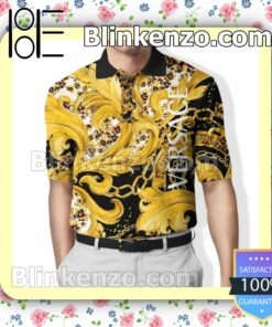 Gianni Versace Barocco Floral All Over Print Gold Embroidered Polo Shirts
