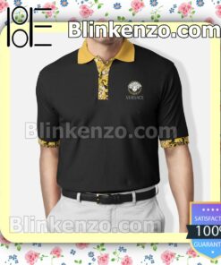 Gianni Versace Barocco Floral Border Black Embroidered Polo Shirts
