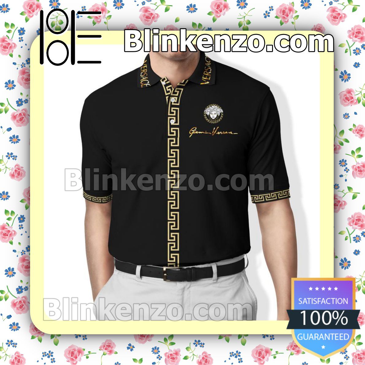 Gianni Versace Black Gold Embroidered Polo Shirts