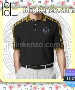 Gianni Versace Colorful Logo With Greek Border Gold Black Embroidered Polo Shirts