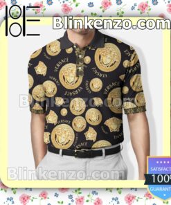 Gianni Versace Gold Logo Embroidered Polo Shirts