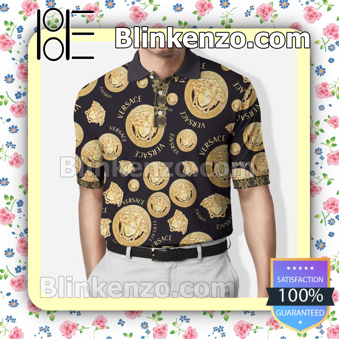 Gianni Versace Gold Logo Embroidered Polo Shirts