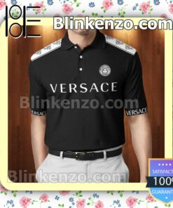 Gianni Versace Logo Black White Embroidered Polo Shirts