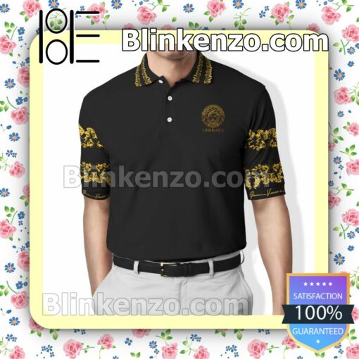 Gianni Versace Luxury Brand Black Embroidered Polo Shirts
