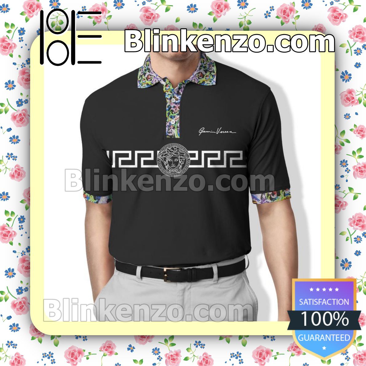 Gianni Versace Medusa With Colorful Barocco Floral Embroidered Polo Shirts