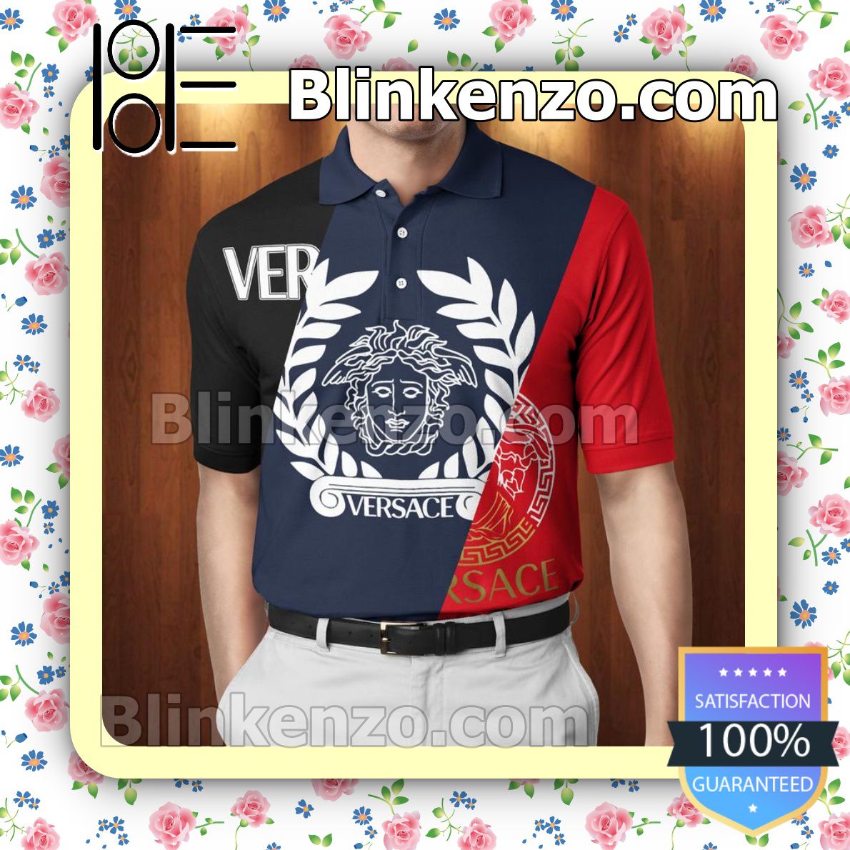 Gianni Versace Mix Red Navy And Black Embroidered Polo Shirts