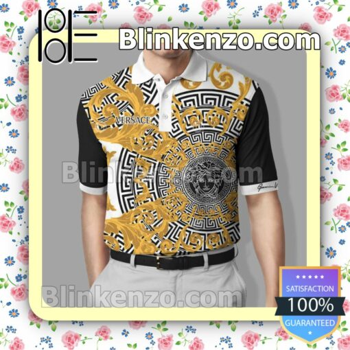 Gianni Versace Pattern Luxury Brand Mix Gold Black White Embroidered Polo Shirts