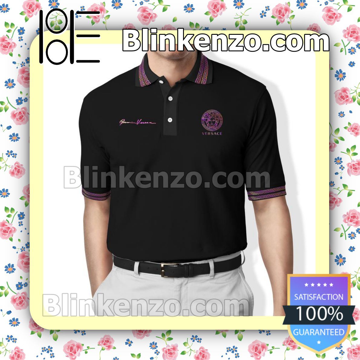 Gianni Versace Purple Color Changing Embroidered Polo Shirts