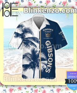 Gibson's Gin Palm Tree Pattern White Blue Summer Hawaiian Shirt a