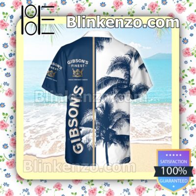 Gibson's Gin Palm Tree Pattern White Blue Summer Hawaiian Shirt b