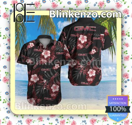 Gmc Red Tropical Floral Black Summer Shirts