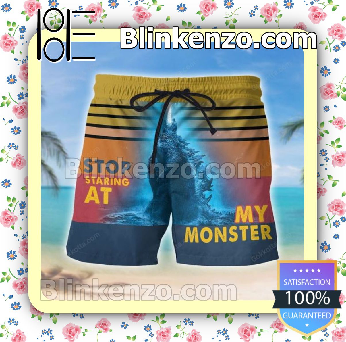 Godzilla Stop Staring At My Monster Summer Summer Hawaiian Shirt, Mens Shorts