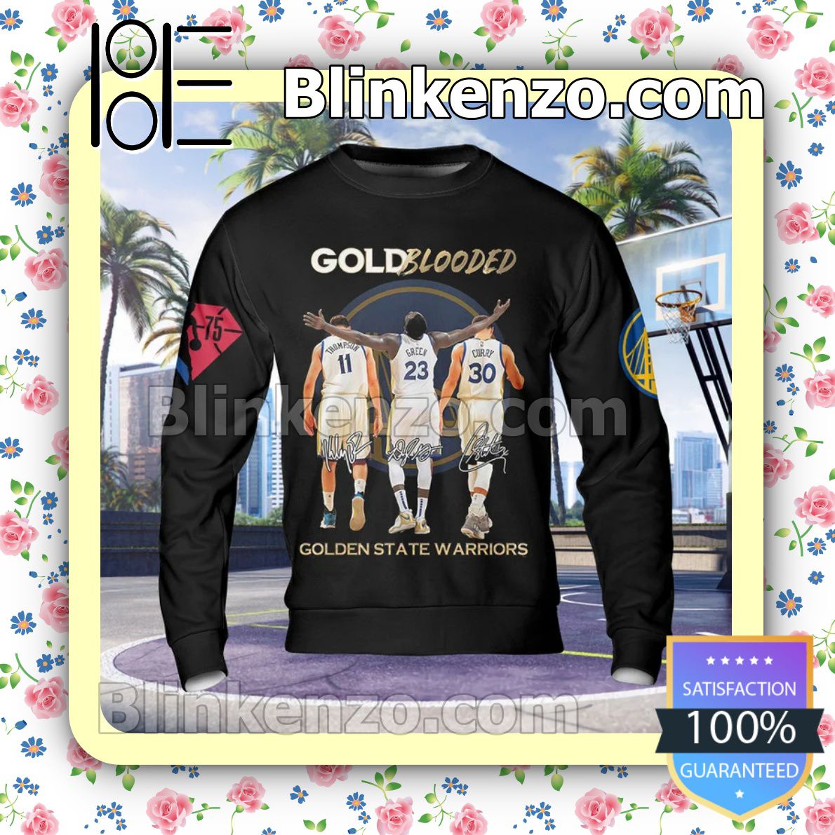 POD Gold Blooded Golden State Warriors Thompson Green And Curry Signatures Hoodies, Long Sleeve Shirt