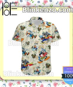 Goofy Dog Surfing Disney Cartoon Graphics Beige Summer Hawaiian Shirt a